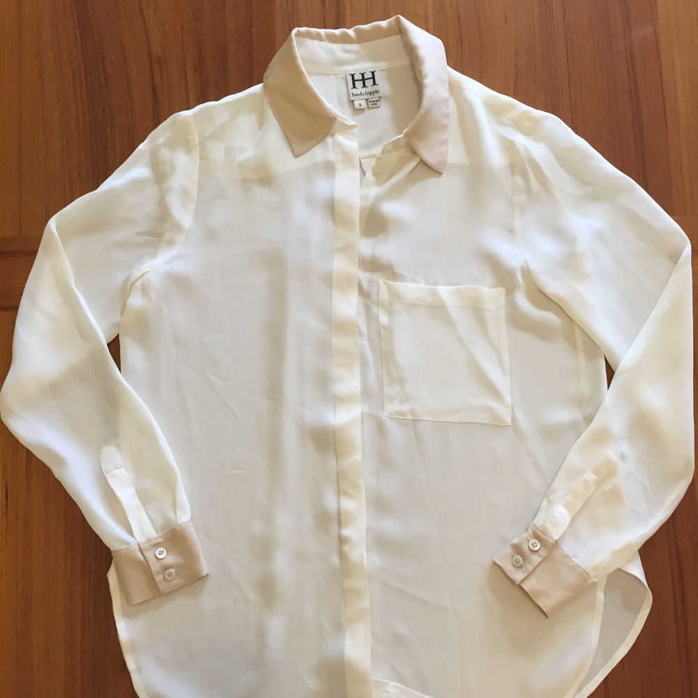 Ivory Semi-sheer Button Up Blouse
